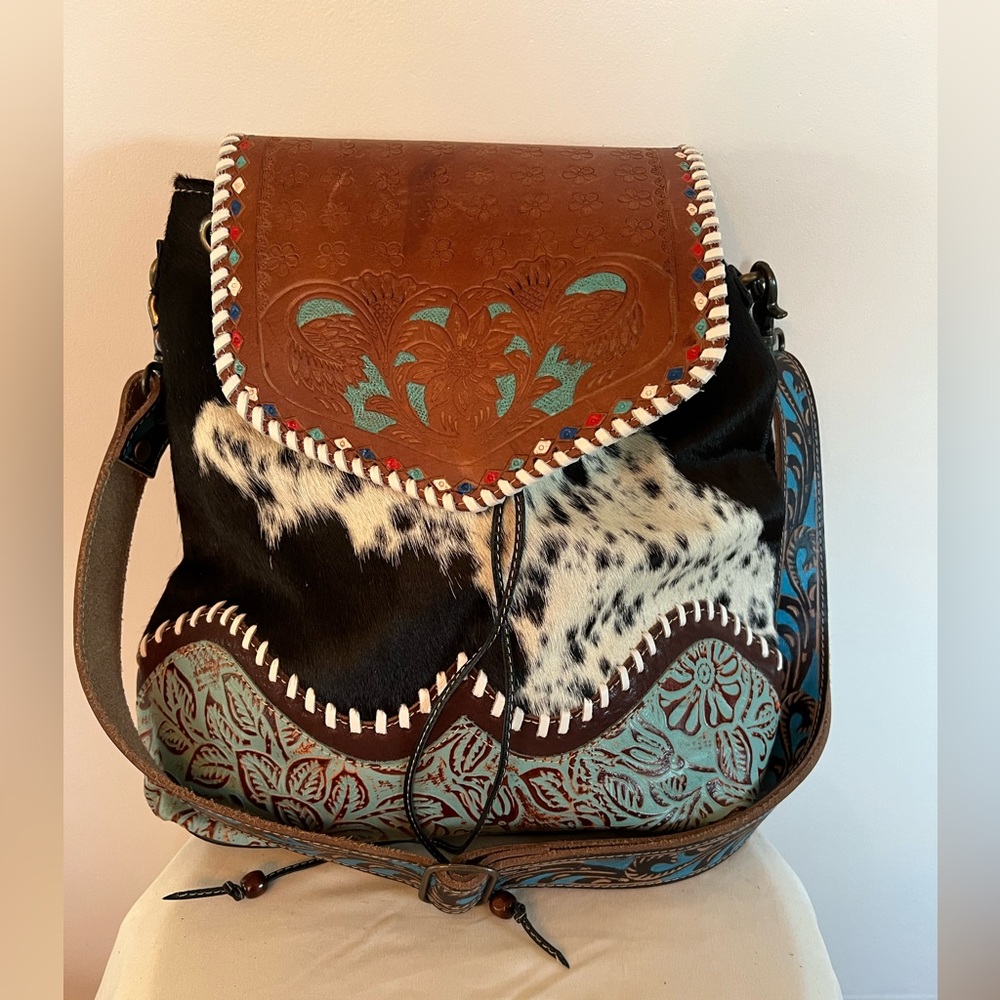 SOLD - Real Leather and skin Western saddle purse